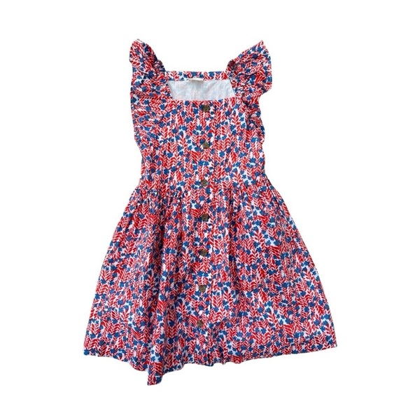 Crewcuts blue and red floral button front dress 7 - Picture 1 of 7
